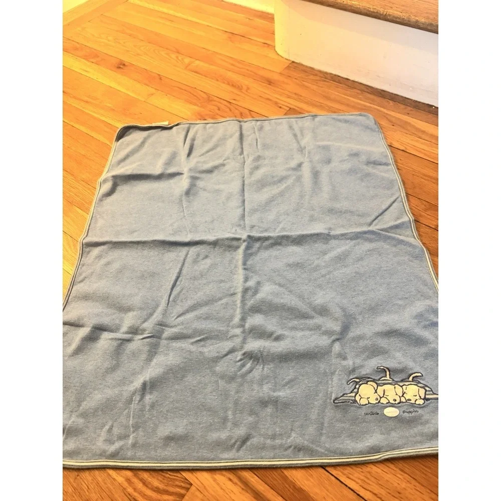 Vintage Carter's Sleeping Puppies Blue Cotton Baby Blanket Crib 28x25 Reversible